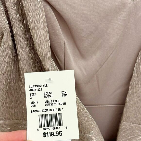 NWT Oleg Cassini Metallic Glitter Tank Dress Size 2 Blush Pink A-Line Wedding - Picture 9 of 10